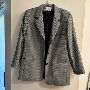 Vintage Hillary Charles Houndstooth Wool Lined Button Up Blazer Size 14